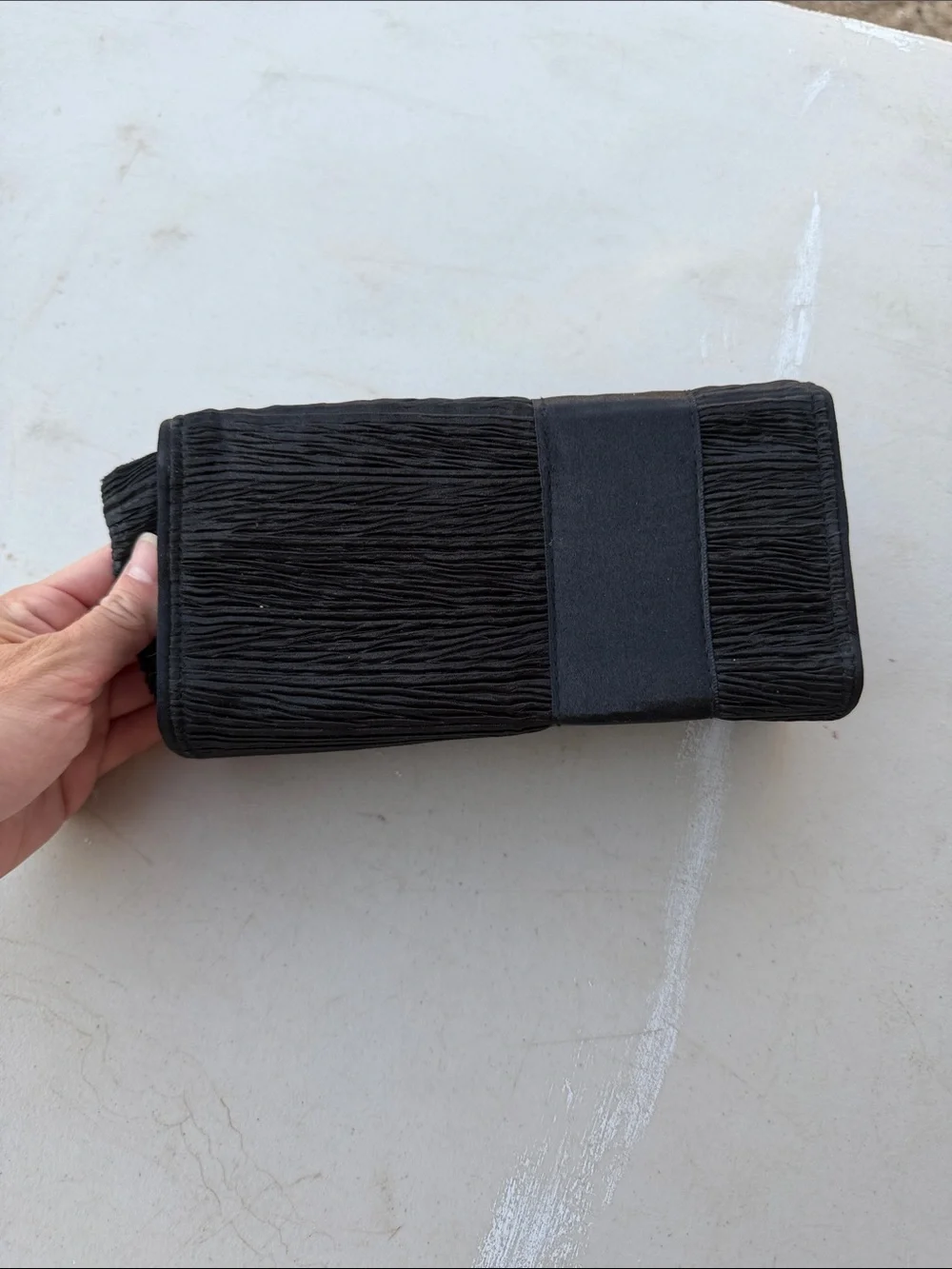 Vintage Trucco Elegant Black Pleated Clutch Wristlet with Tie Accent